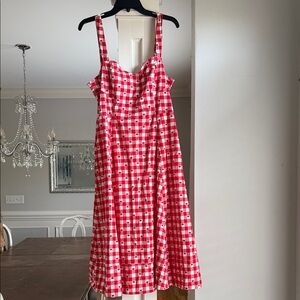 Avec Les Filles Red and White Gingham Midi Dress